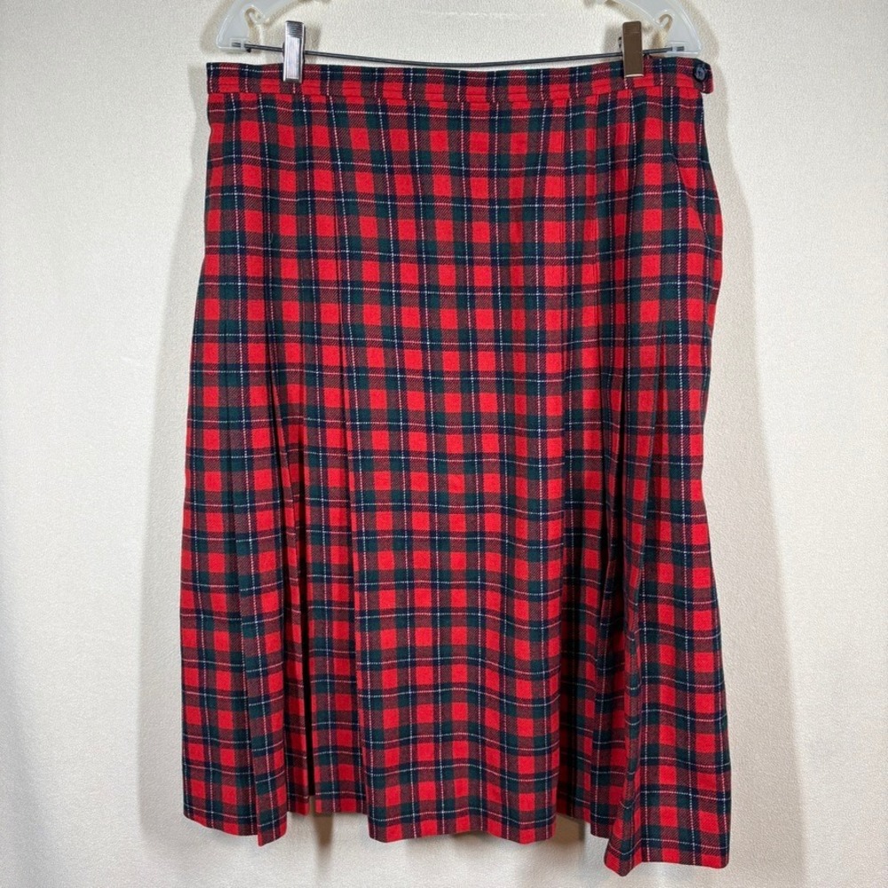 Vtg Pendleton Red Tartan Plaid Pleat Wool Skirt Sz 34 Holiday Festive Preppy